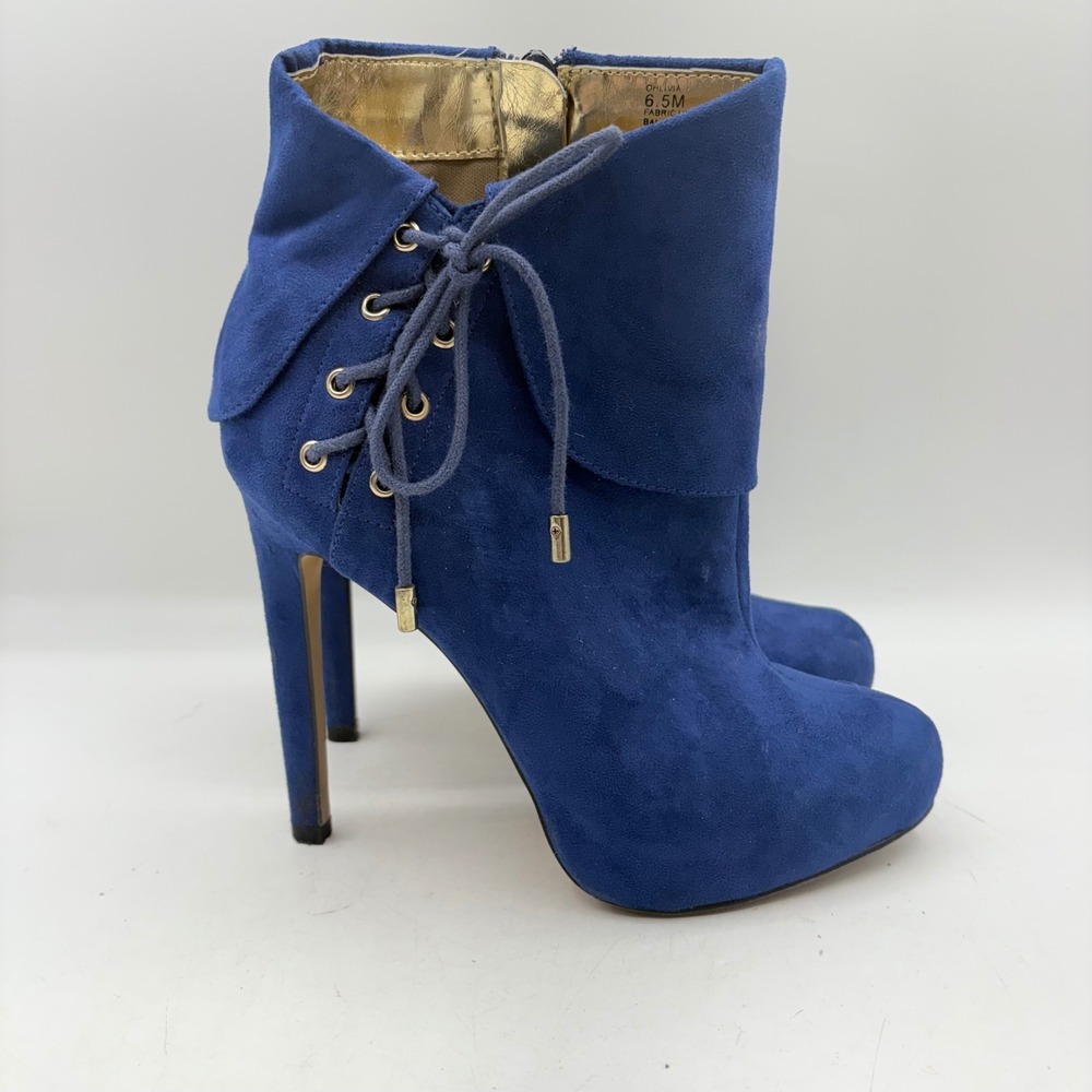 Thalia Sodi Ohlivia Blue Faux Suede Lace Up Platform Stiletto Ankle Boots 6.5M